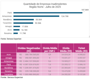 Leia mais sobre o artigo Região Norte registrou 480 mil empresas inadimplentes em julho, segundo Serasa Experian